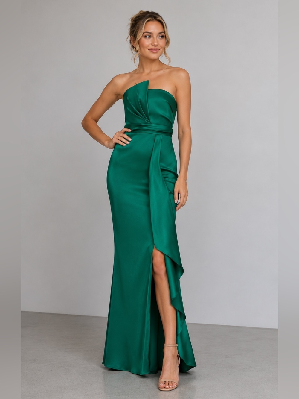 Donna Karan Assymetric Satin Maxi Dress Size 6 B2069